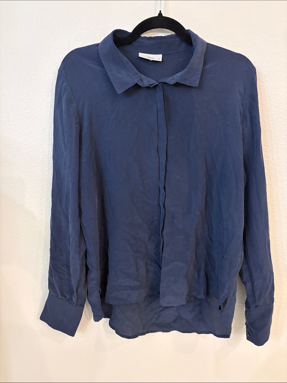 Minimum Denmark Slate Blue Button Up “Dido” Blouse Front Tie Sz 42 US Large
